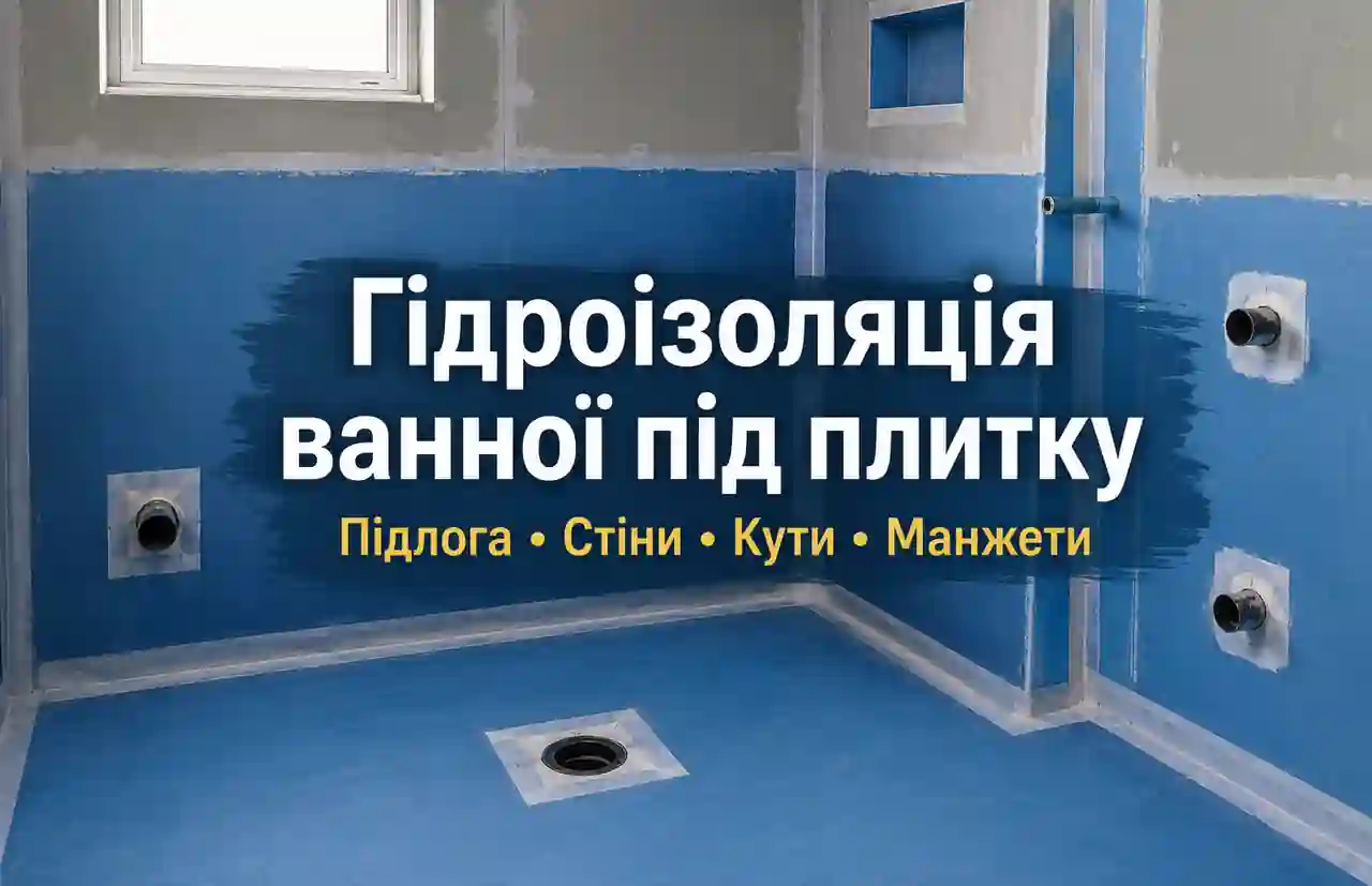 Гідроізоляція підлоги та стін ванної під плитку з герметизацією кутів, труб і примикань