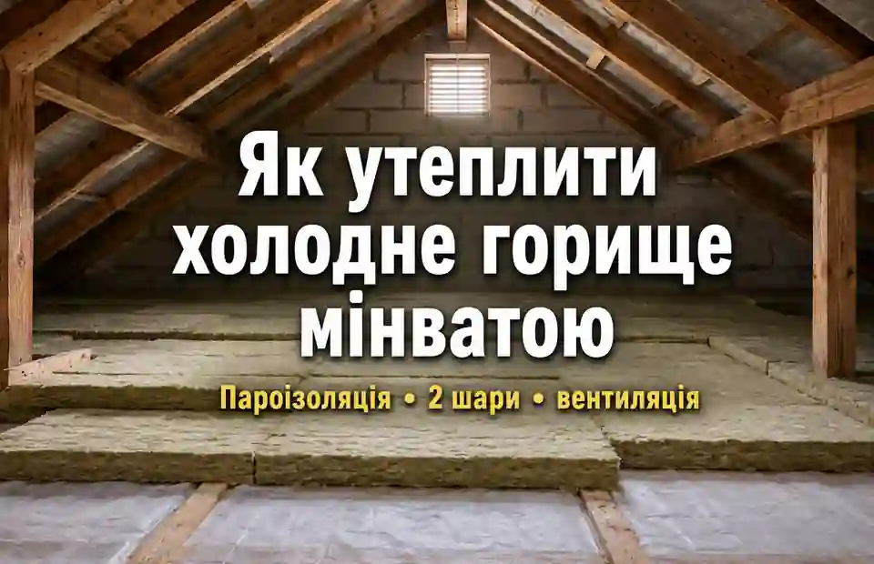 Утеплення холодного горища мінватою у два шари з пароізоляцією та вентиляцією